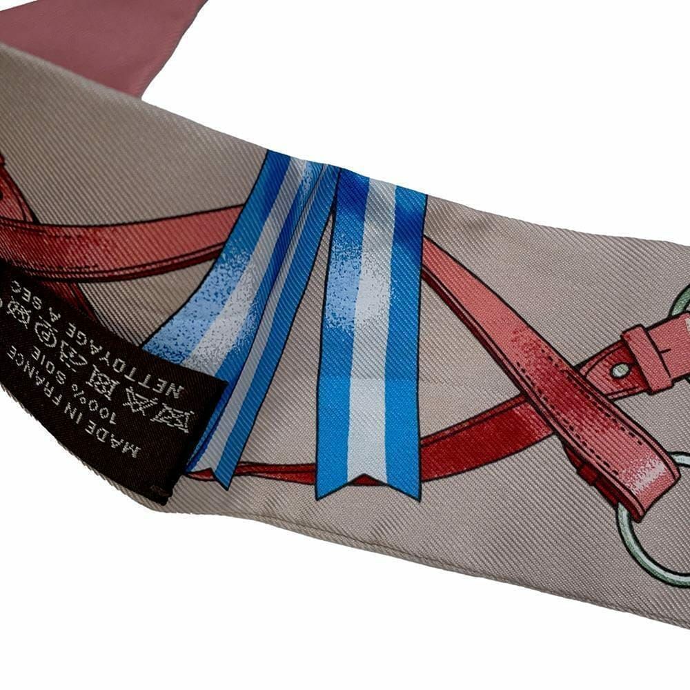 Hermès Twilly — "Jumping" / Beige & Pink / 100% Silk (Full Set)