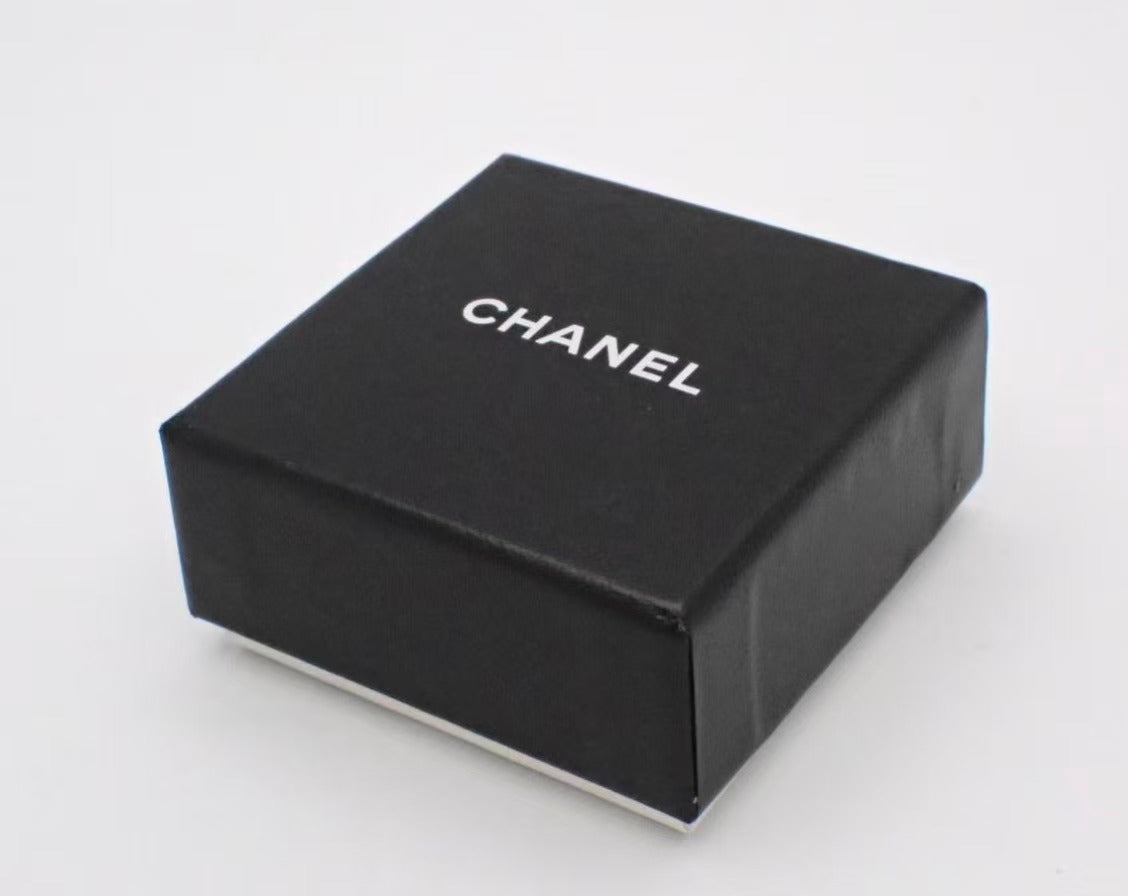 Vintage Chanel Silver CC Logo Drop Earrings Black Ring Pendant