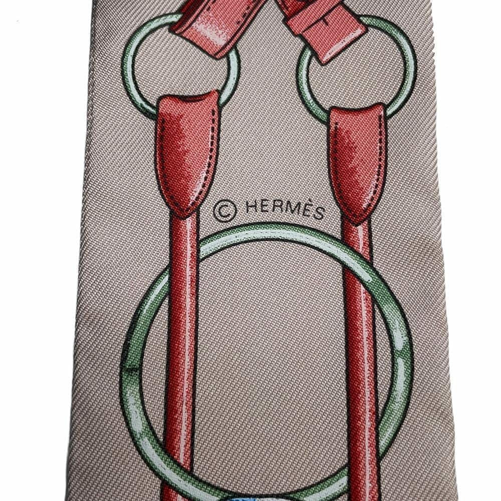 Hermès Twilly — "Jumping" / Beige & Pink / 100% Silk (Full Set)