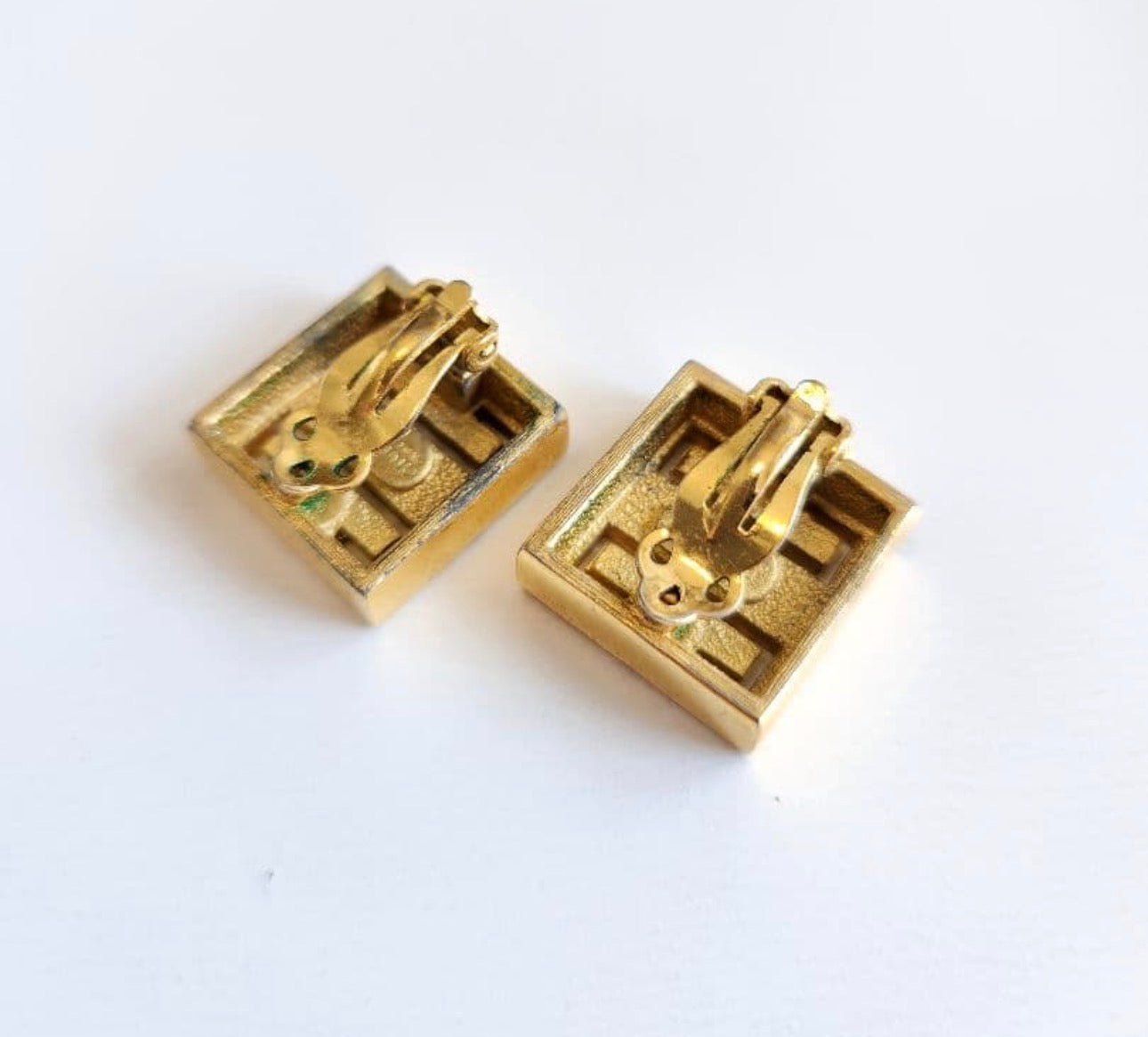 Vintage Givenchy Greek Key Square Clip Earrings