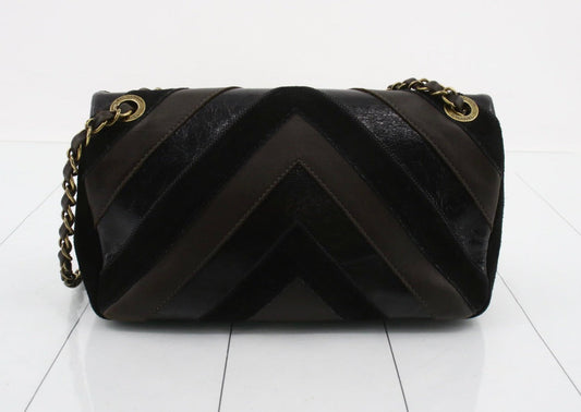 Chanel Vintage Quilted Flap Bag — Black Mixed Leather / Aged Gold Hardware