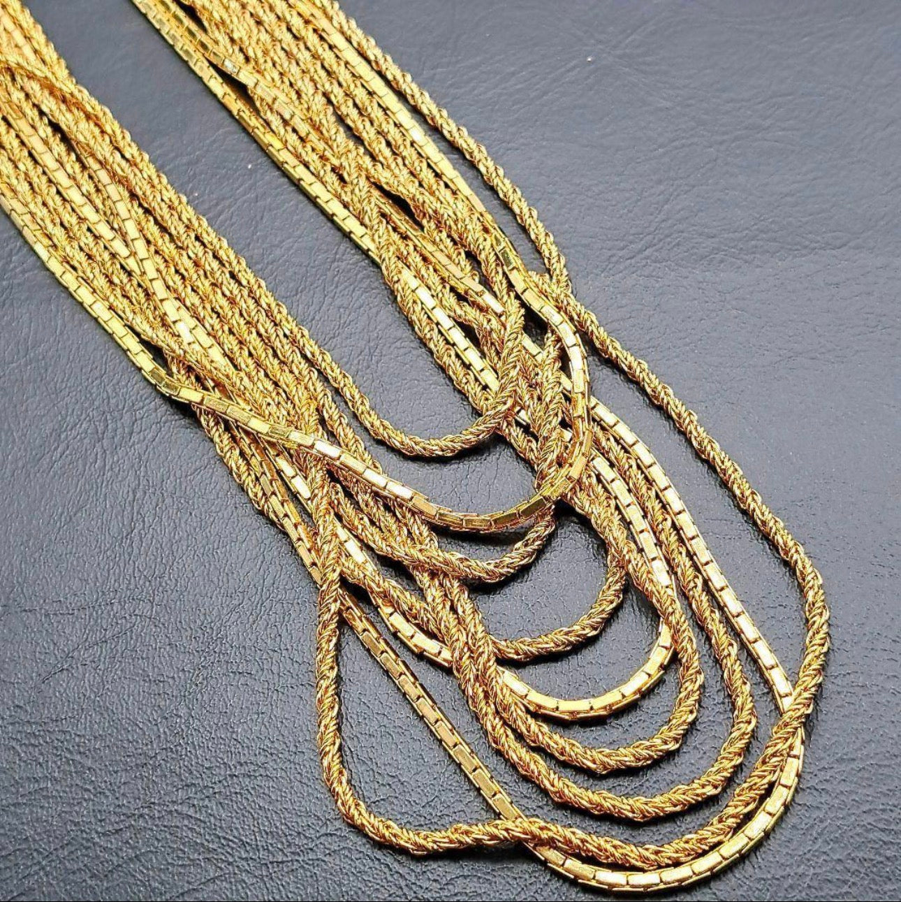 Vintage Givenchy Multi-Chain Gold Necklace with Greek Key Clasp