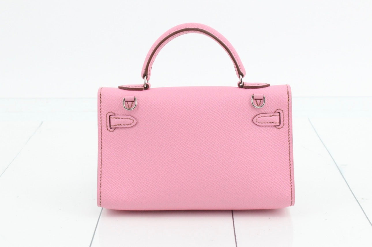 Hermès Kelly Mini II — Rose / Silver Hardware (Full Set)a