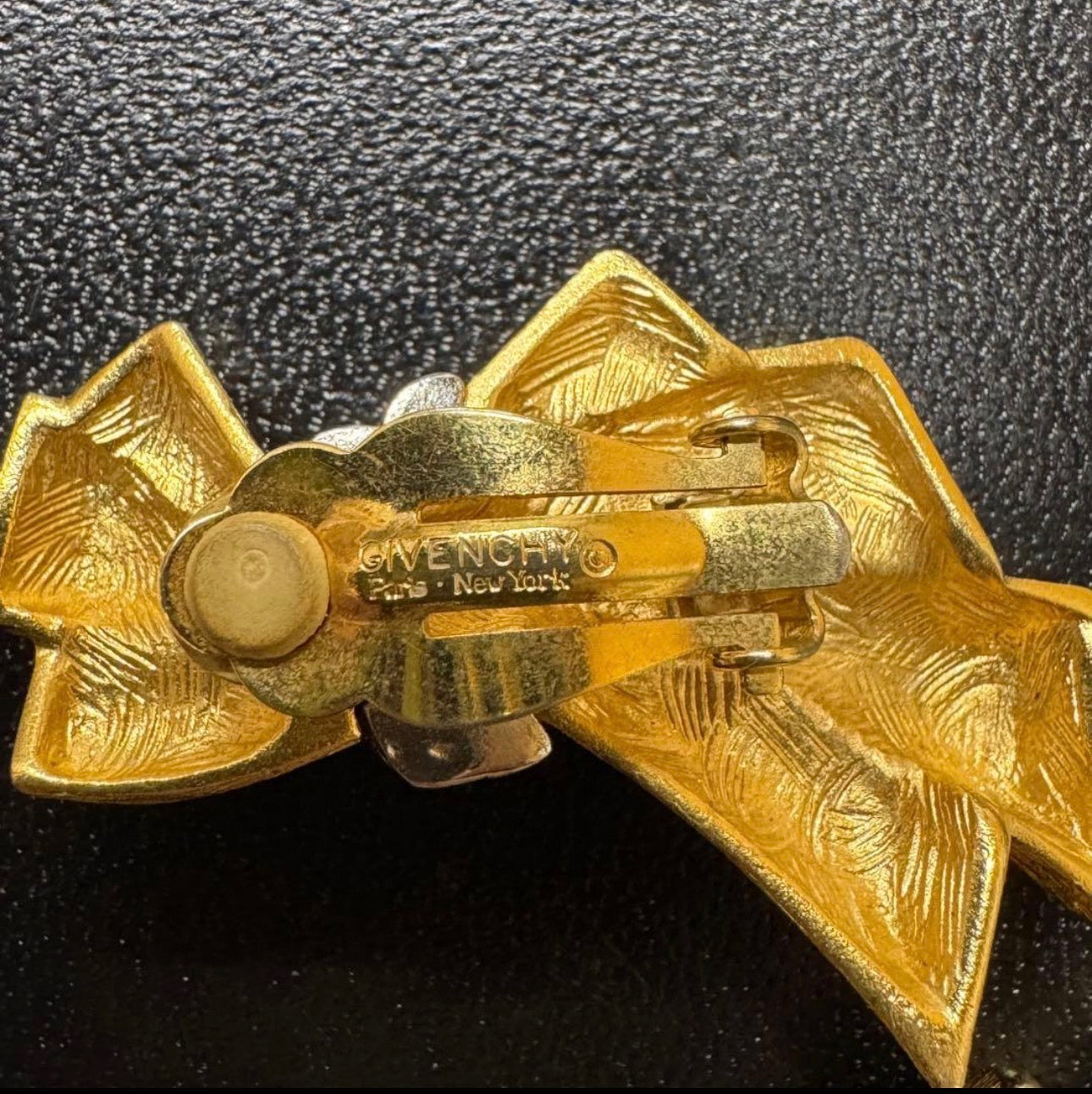 Vintage Givenchy Gold Bow Crystal Clip Earrings