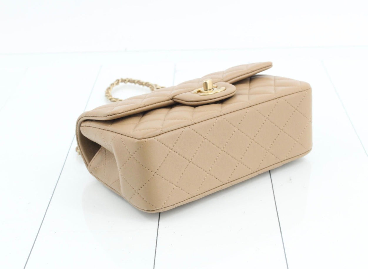 Chanel Mini Flap Bag with Top Handle — Beige / Gold Hardware