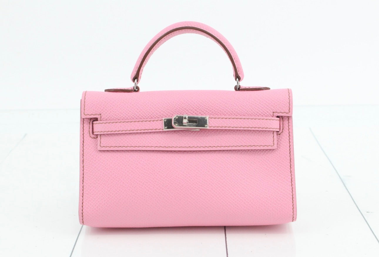 Hermès Kelly Mini II — Rose / Silver Hardware (Full Set)a