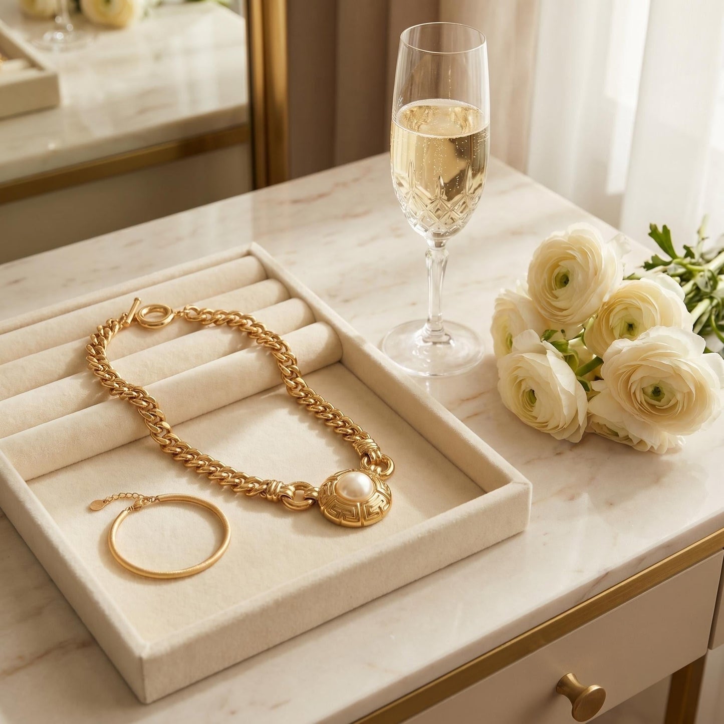 Givenchy Vintage Gold Pearl Choker Necklace
