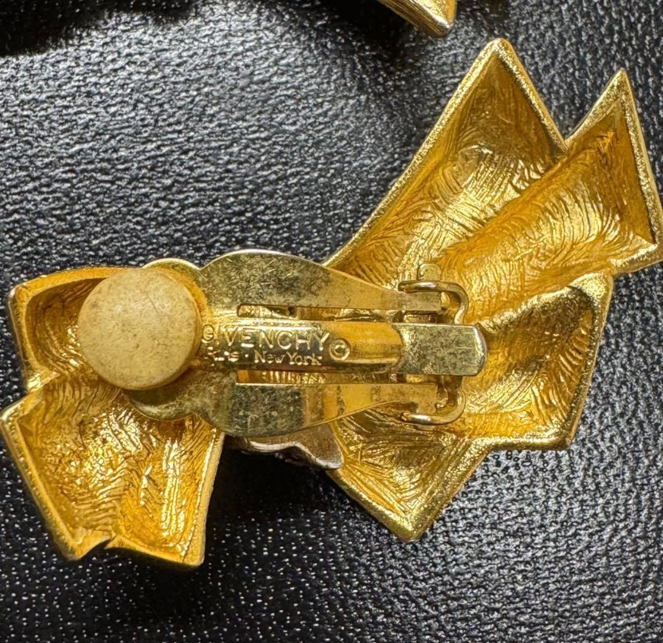 Vintage Givenchy Gold Bow Crystal Clip Earrings