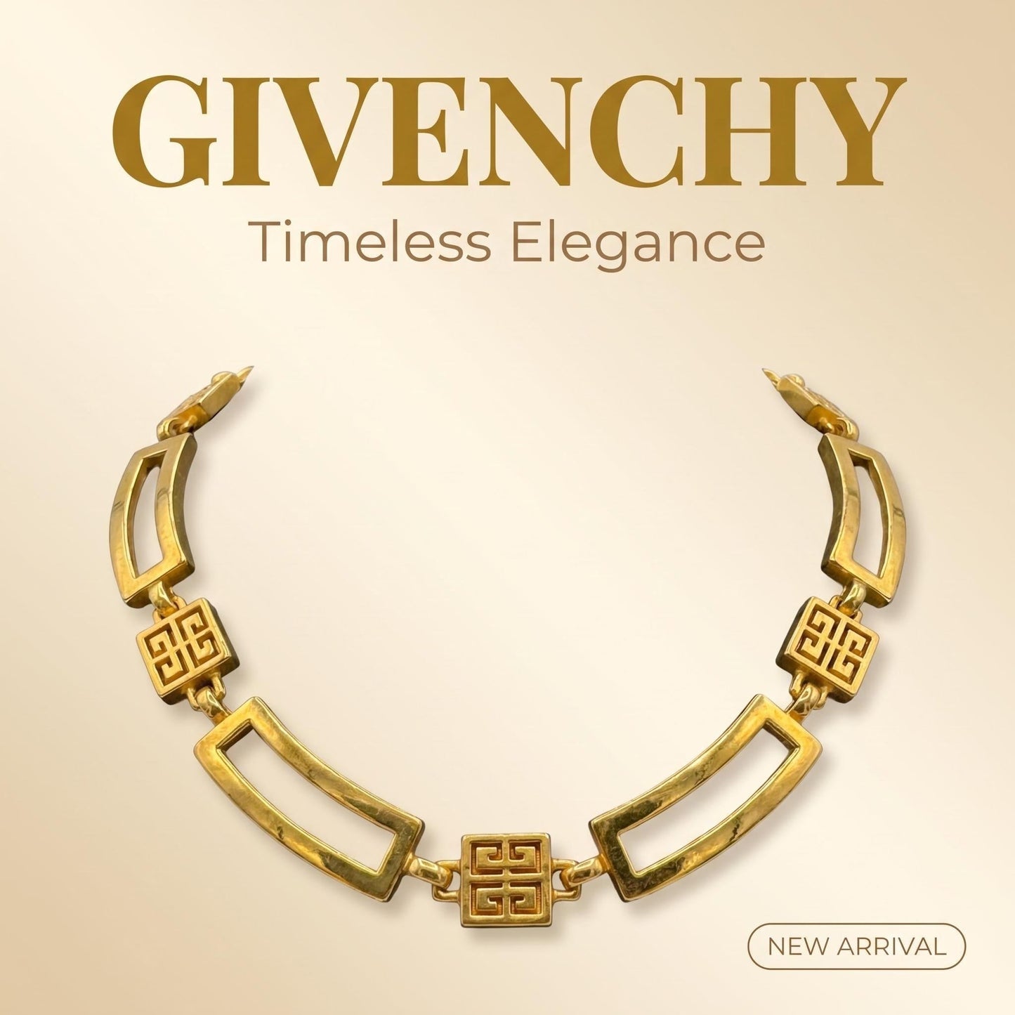 Vintage Givenchy Greek Key Square Link Chain Necklace