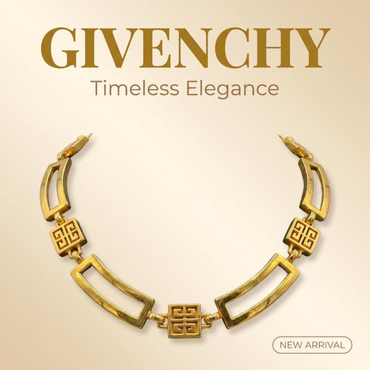 Vintage Givenchy Greek Key Square Link Chain Necklace