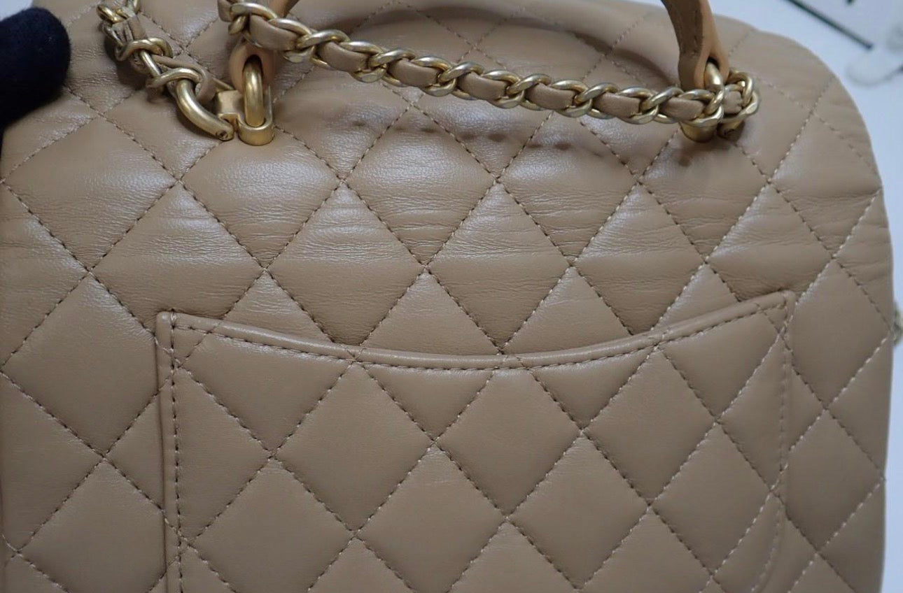 Chanel Mini Flap Bag with Top Handle — Beige / Gold Hardware