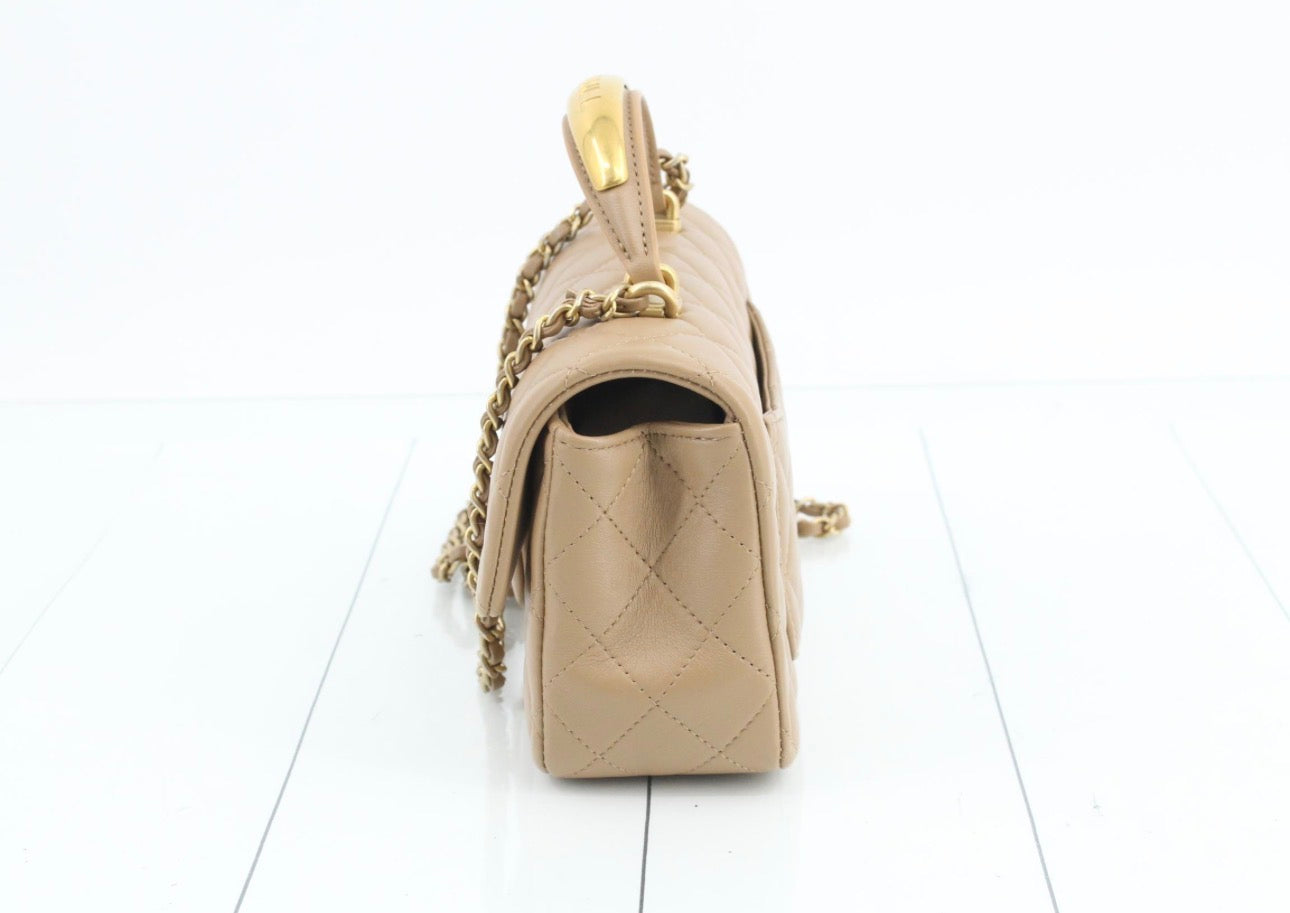 Chanel Mini Flap Bag with Top Handle — Beige / Gold Hardware