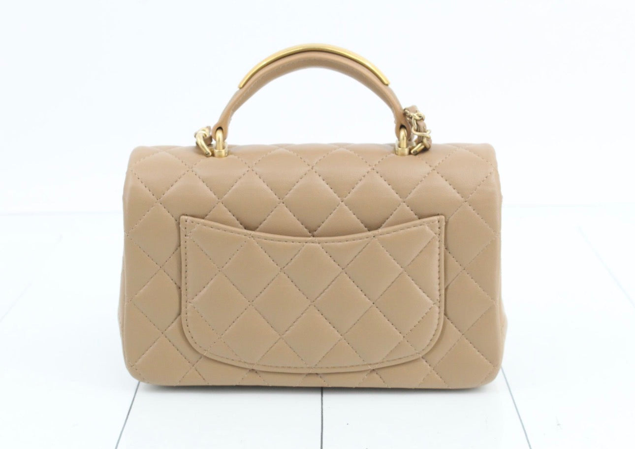 Chanel Mini Flap Bag with Top Handle — Beige / Gold Hardware