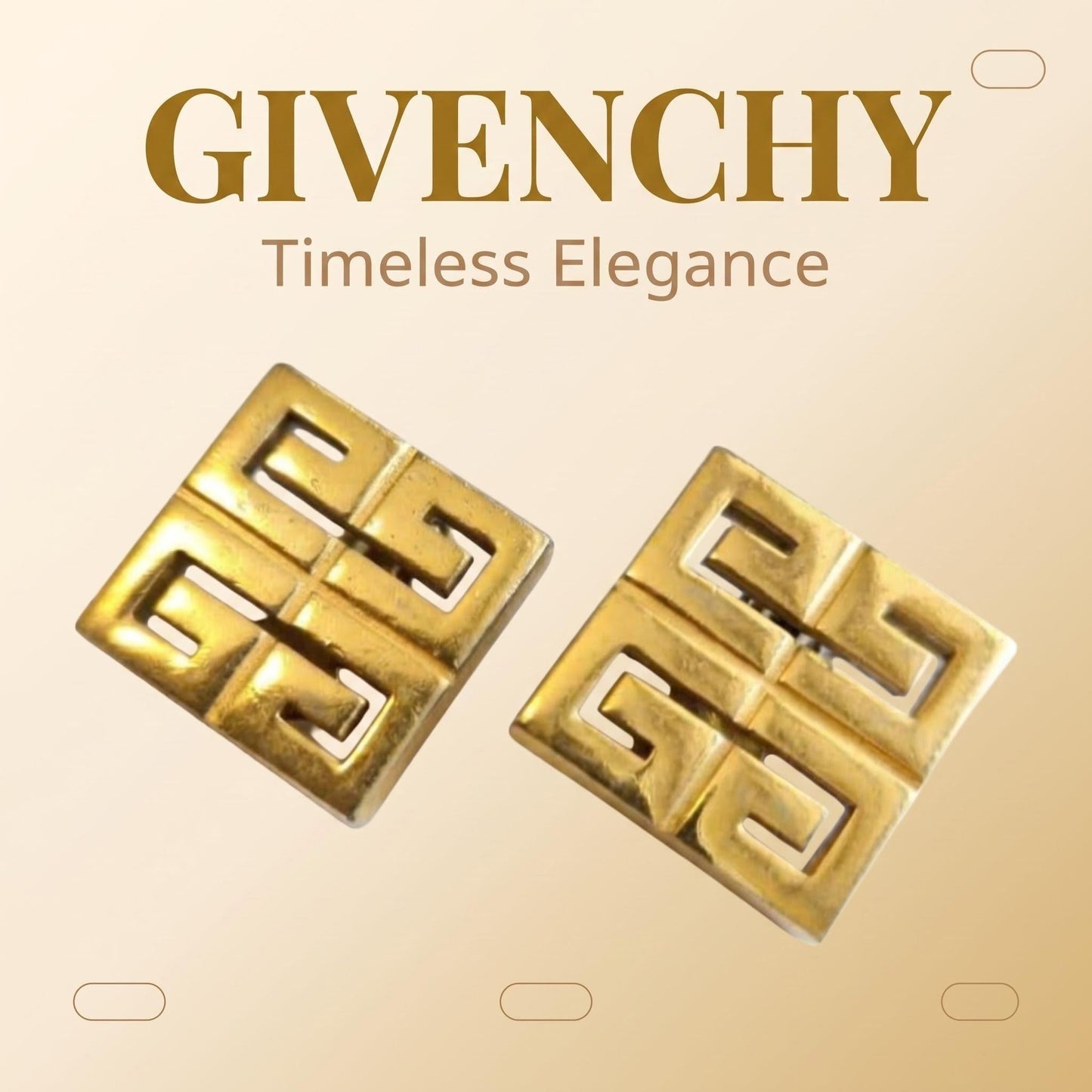 Vintage Givenchy Greek Key Square Clip Earrings