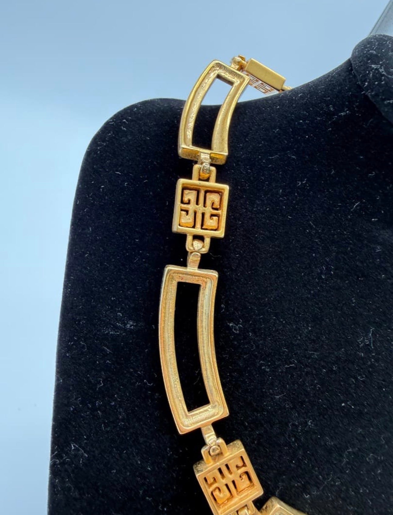 Vintage Givenchy Greek Key Square Link Chain Necklace