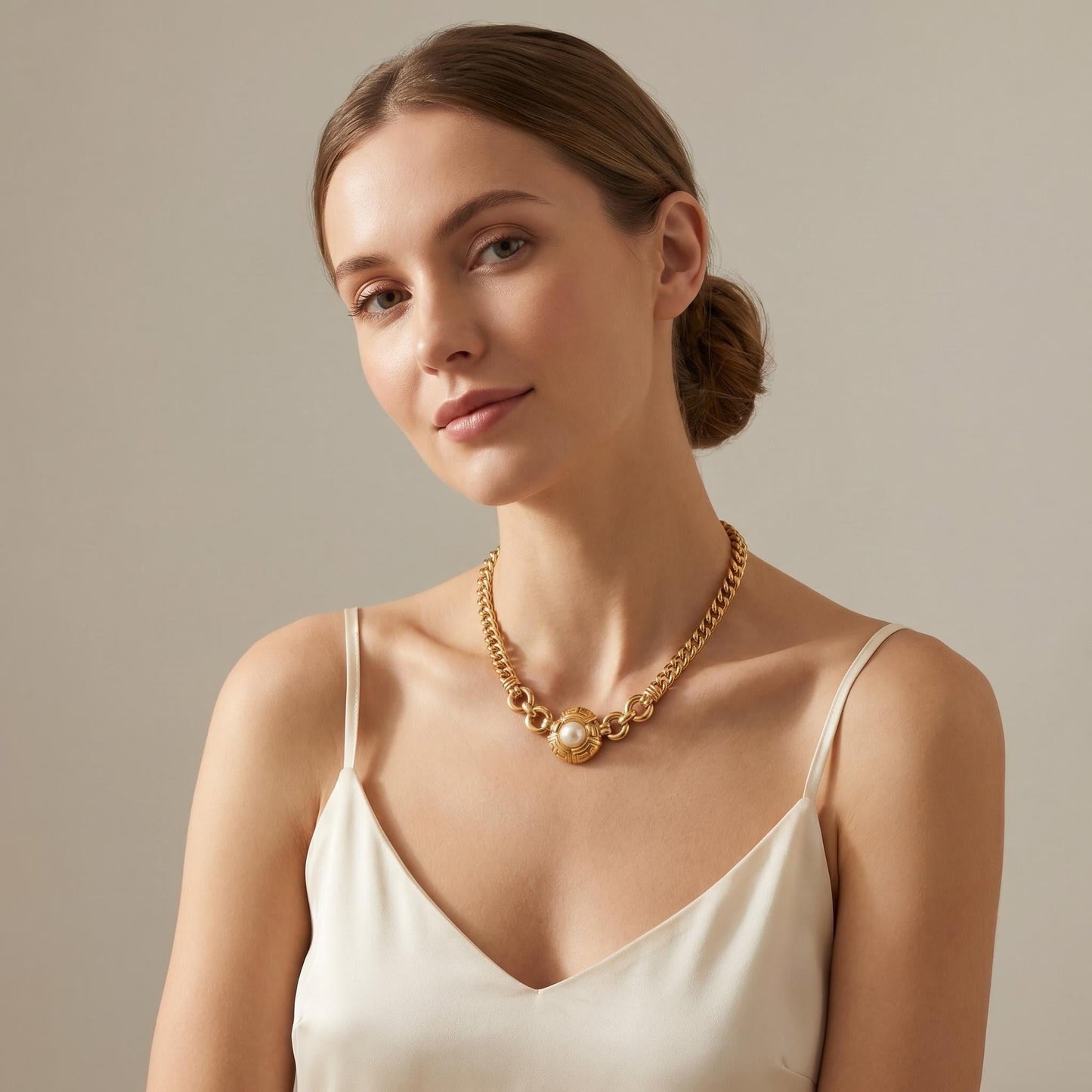 Givenchy Vintage Gold Pearl Choker Necklace