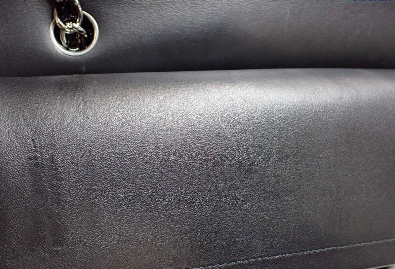 Chanel Chevron Matelassé Classic Flap Bag — Black Patent Leather / Silver Hardware