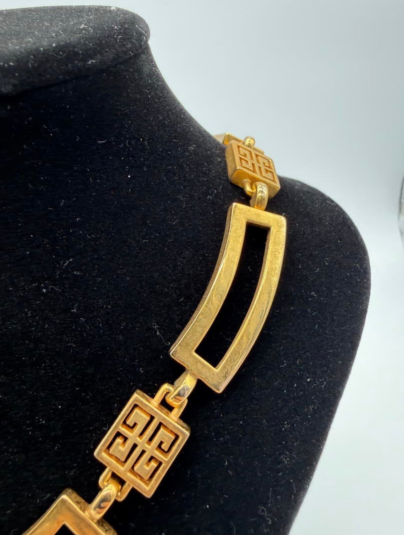 Vintage Givenchy Greek Key Square Link Chain Necklace