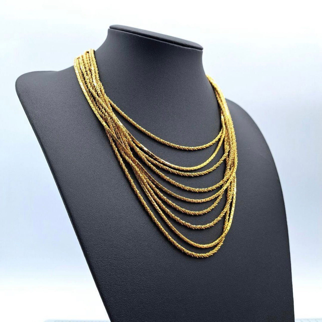Vintage Givenchy Multi-Chain Gold Necklace with Greek Key Clasp
