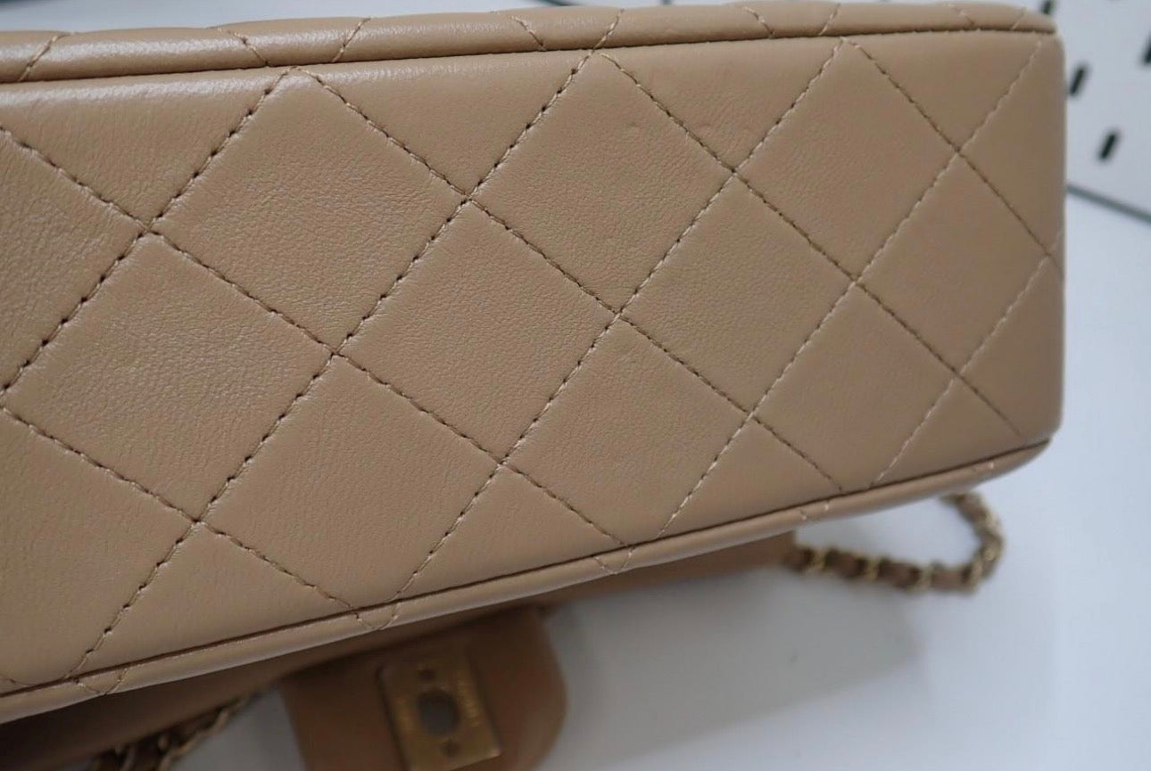 Chanel Mini Flap Bag with Top Handle — Beige / Gold Hardware