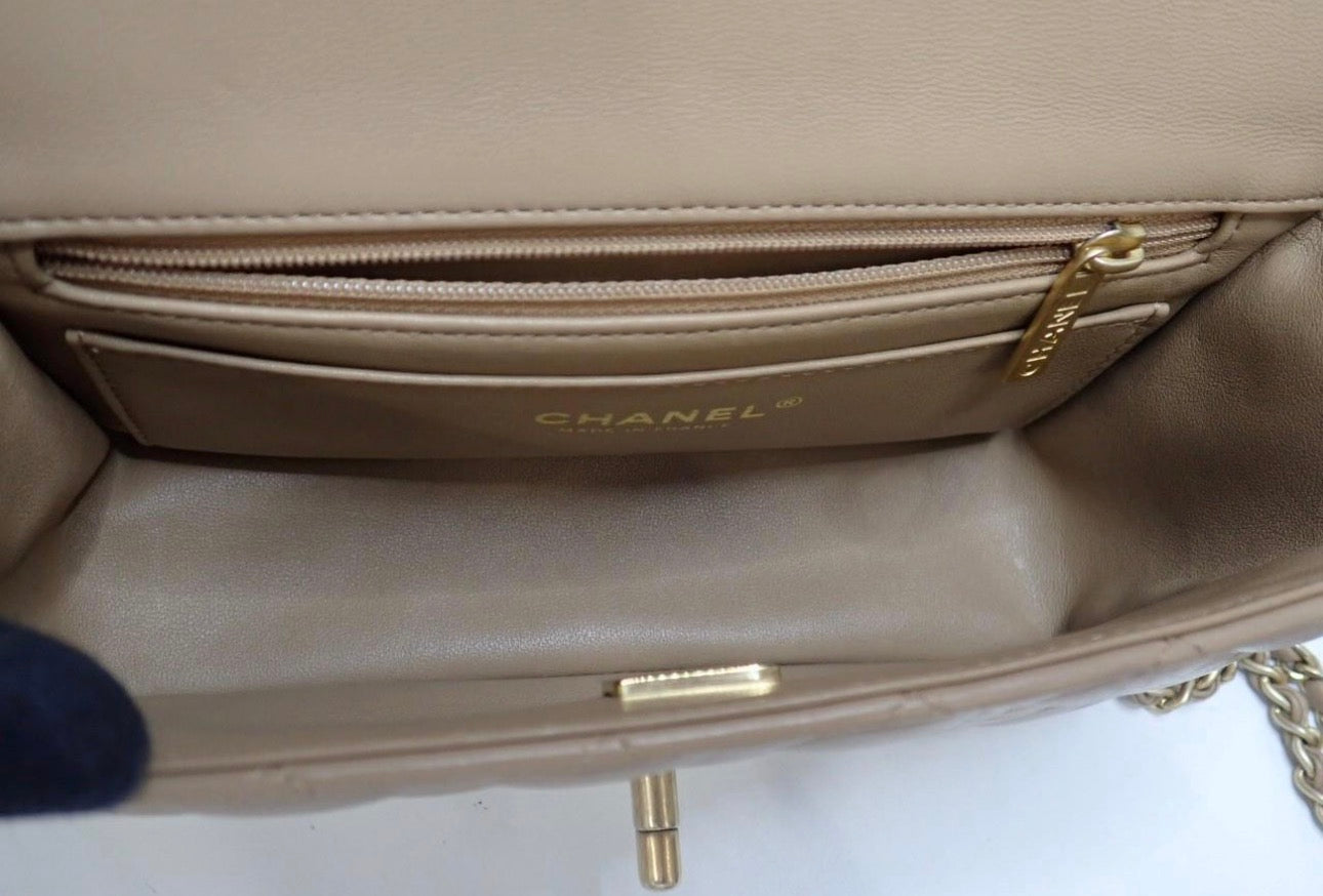 Chanel Mini Flap Bag with Top Handle — Beige / Gold Hardware