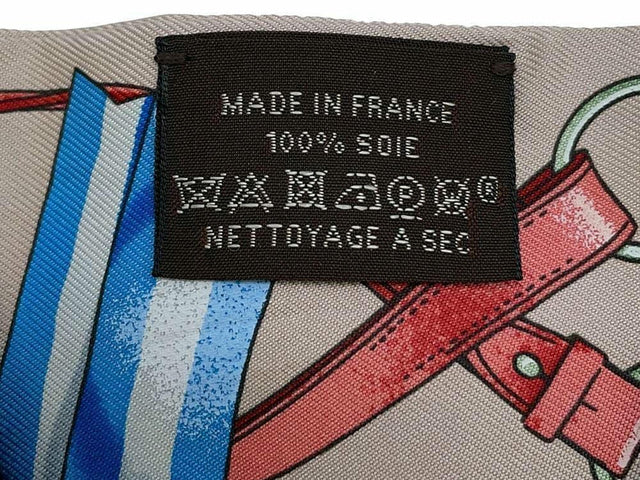 Hermès Twilly — "Jumping" / Beige & Pink / 100% Silk (Full Set)