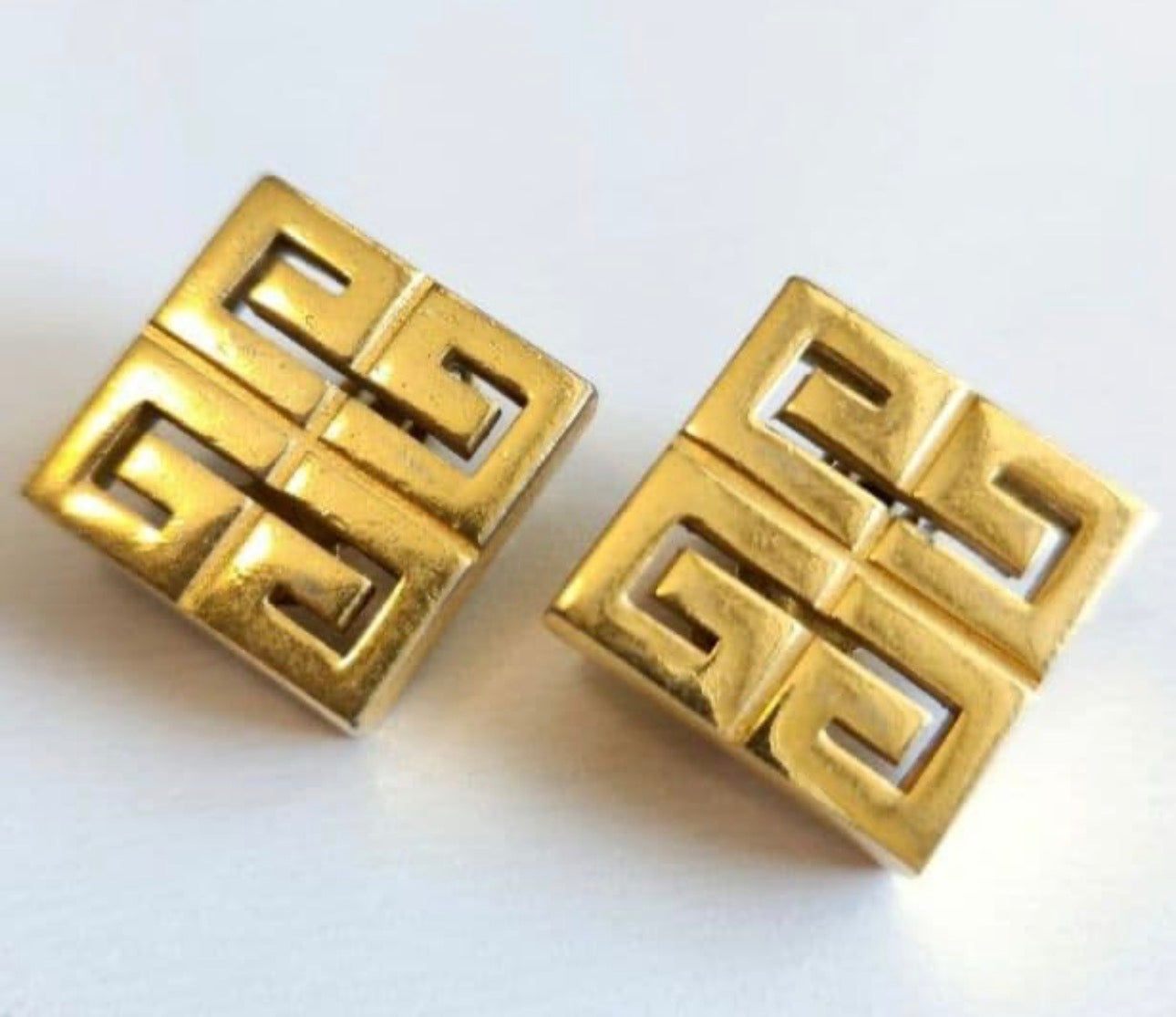 Vintage Givenchy Greek Key Square Clip Earrings