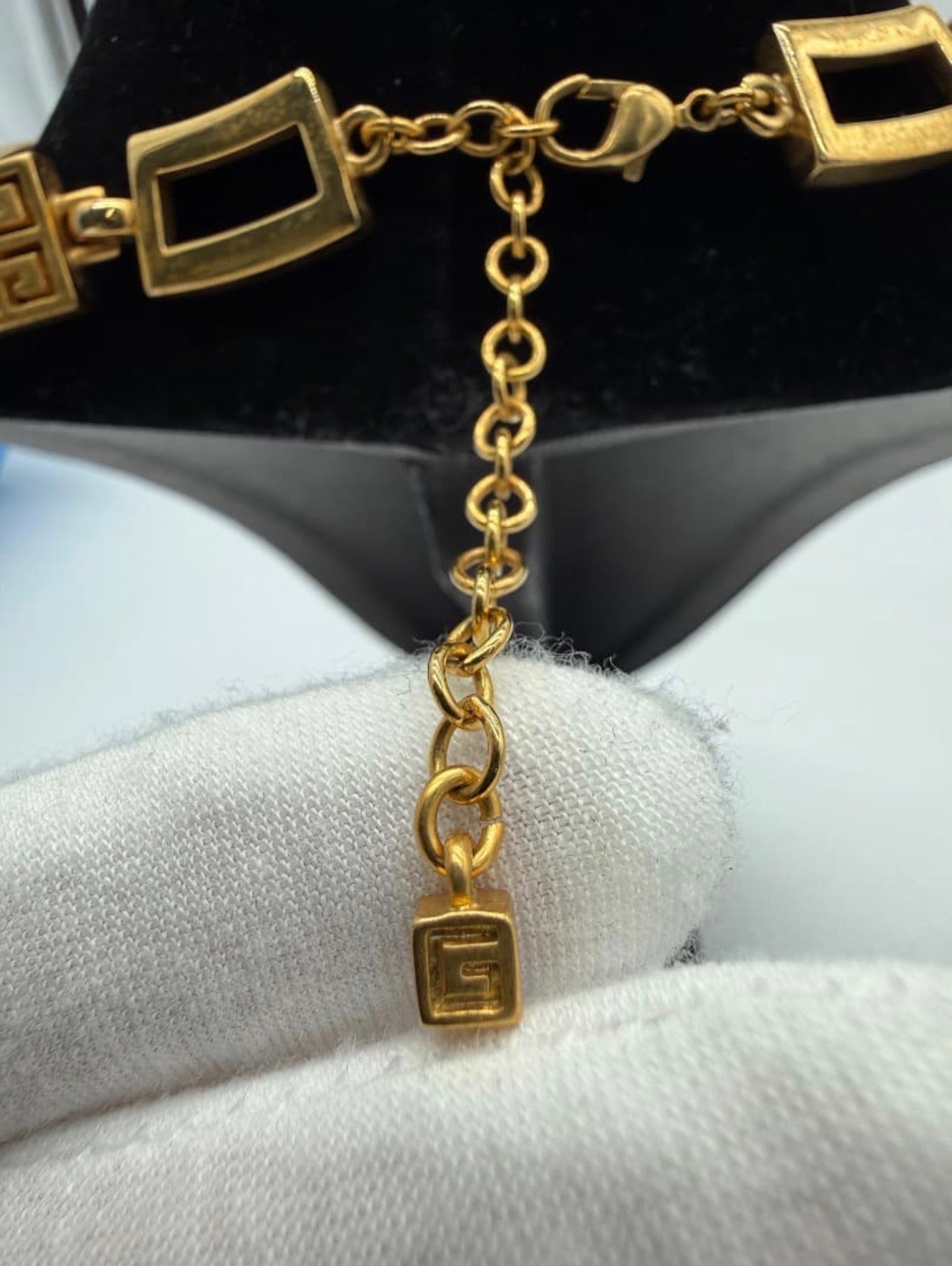Vintage Givenchy Greek Key Square Link Chain Necklace