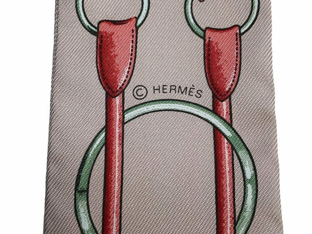 Hermès Twilly — "Jumping" / Beige & Pink / 100% Silk (Full Set)