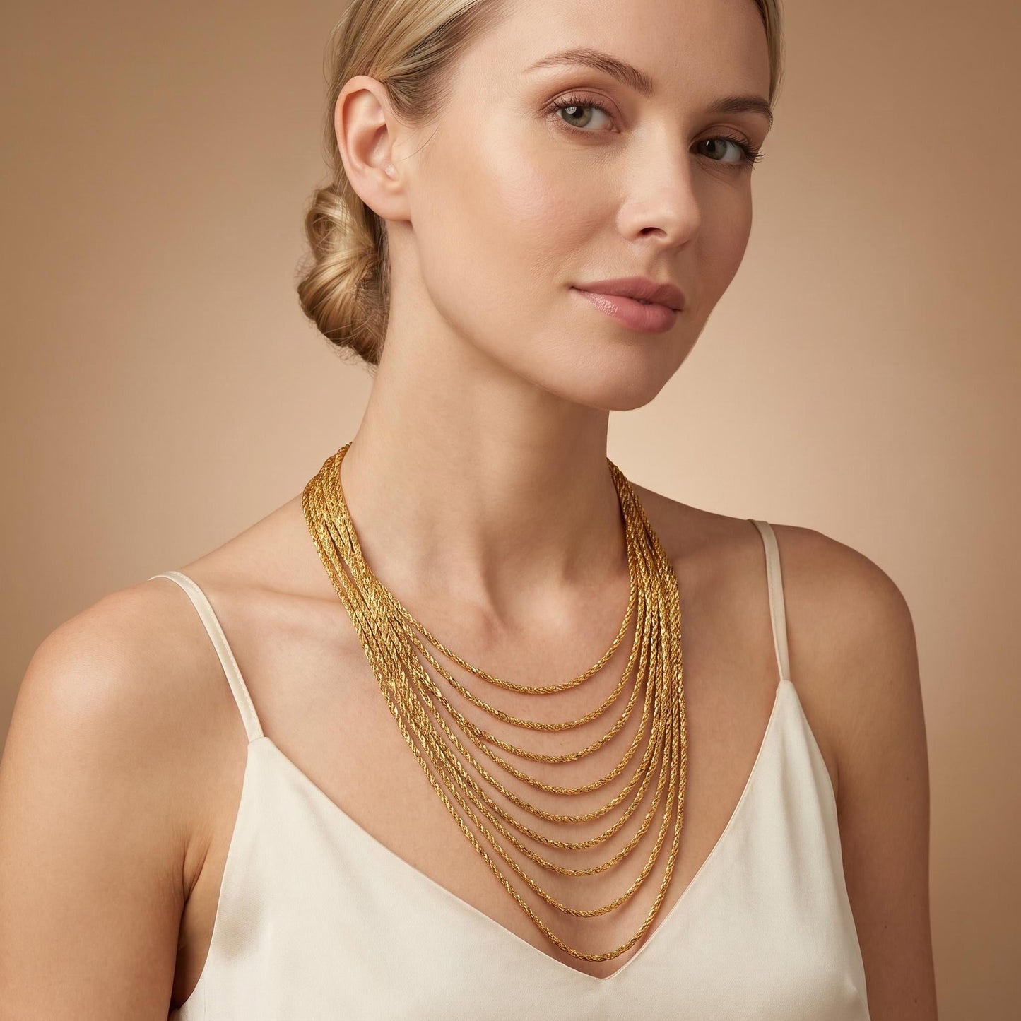 Vintage Givenchy Multi-Chain Gold Necklace with Greek Key Clasp