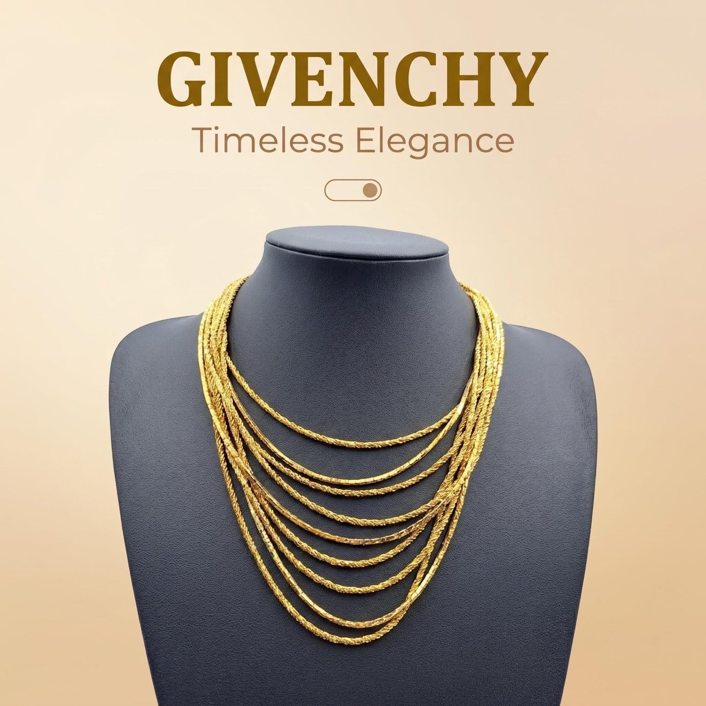 Vintage Givenchy Multi-Chain Gold Necklace with Greek Key Clasp