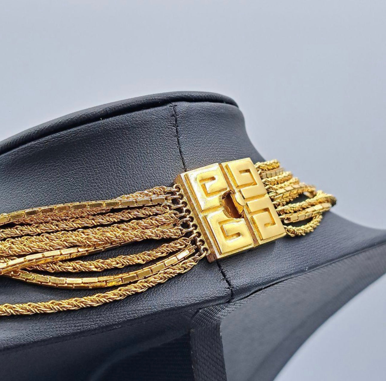 Vintage Givenchy Multi-Chain Gold Necklace with Greek Key Clasp