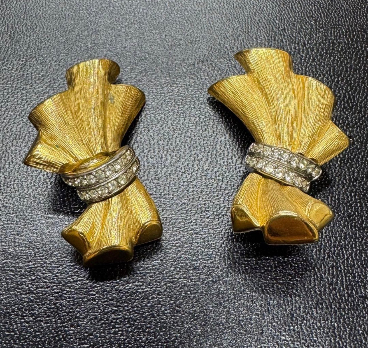 Vintage Givenchy Gold Bow Crystal Clip Earrings