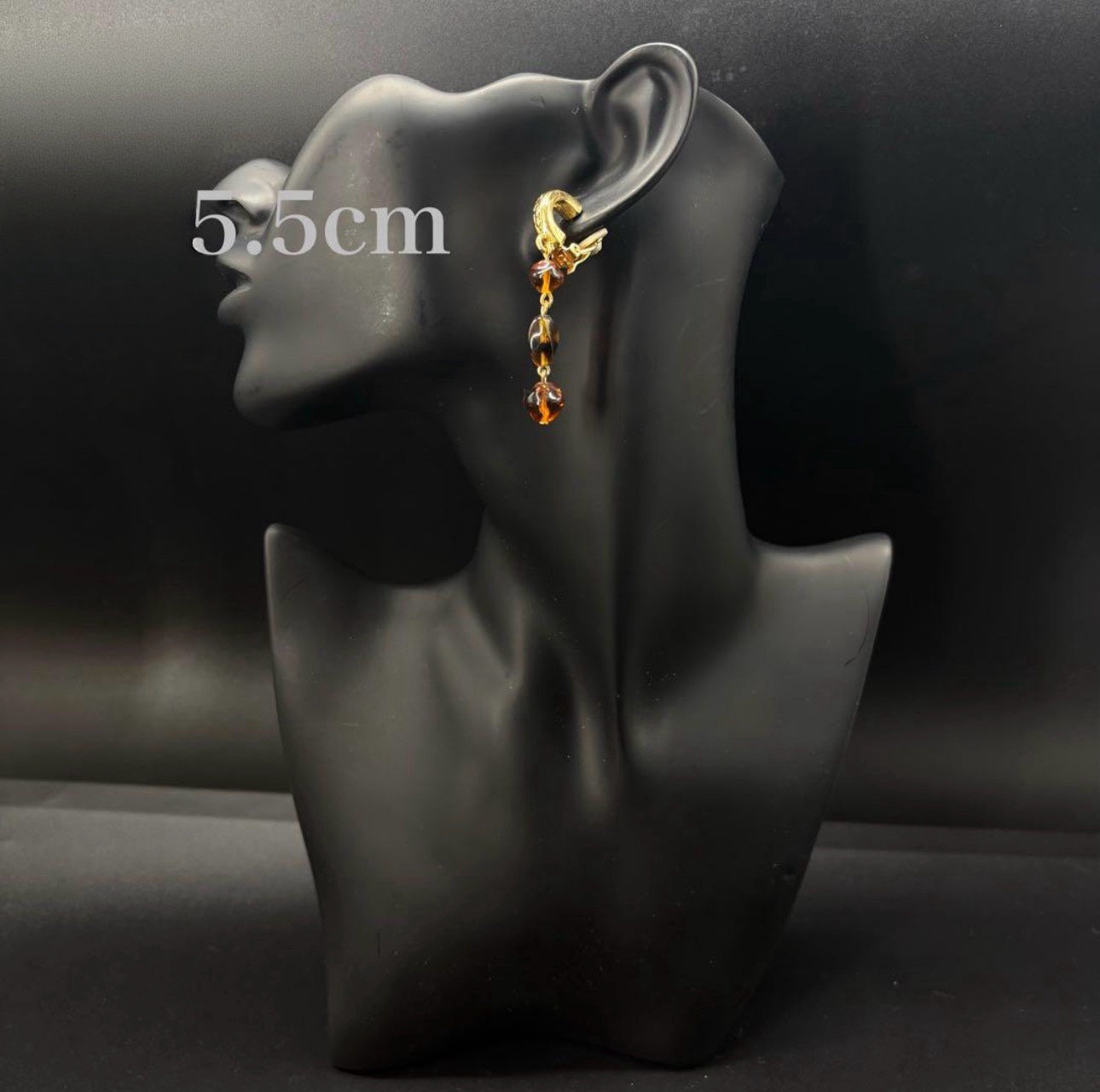 Vintage Givenchy Amber Glass Bead Long Drop Clip Earrings