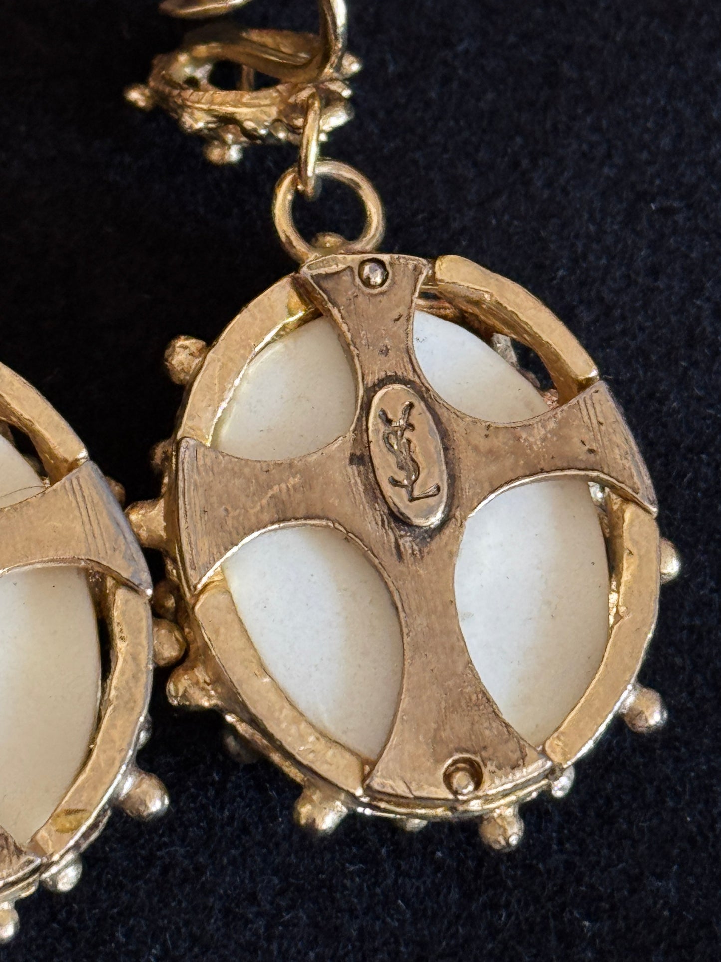 YSL Yves Saint Laurent Vintage Gold Pearl Clip-On Earrings