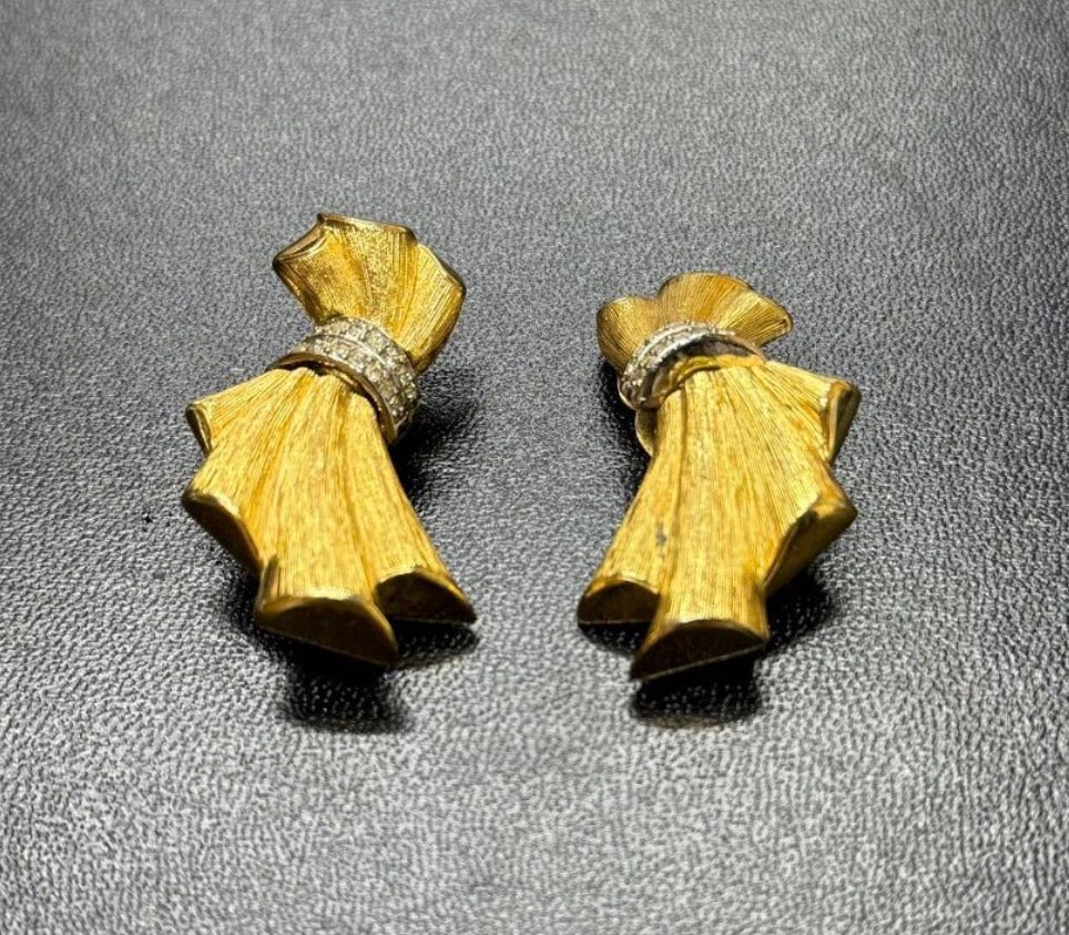 Vintage Givenchy Gold Bow Crystal Clip Earrings