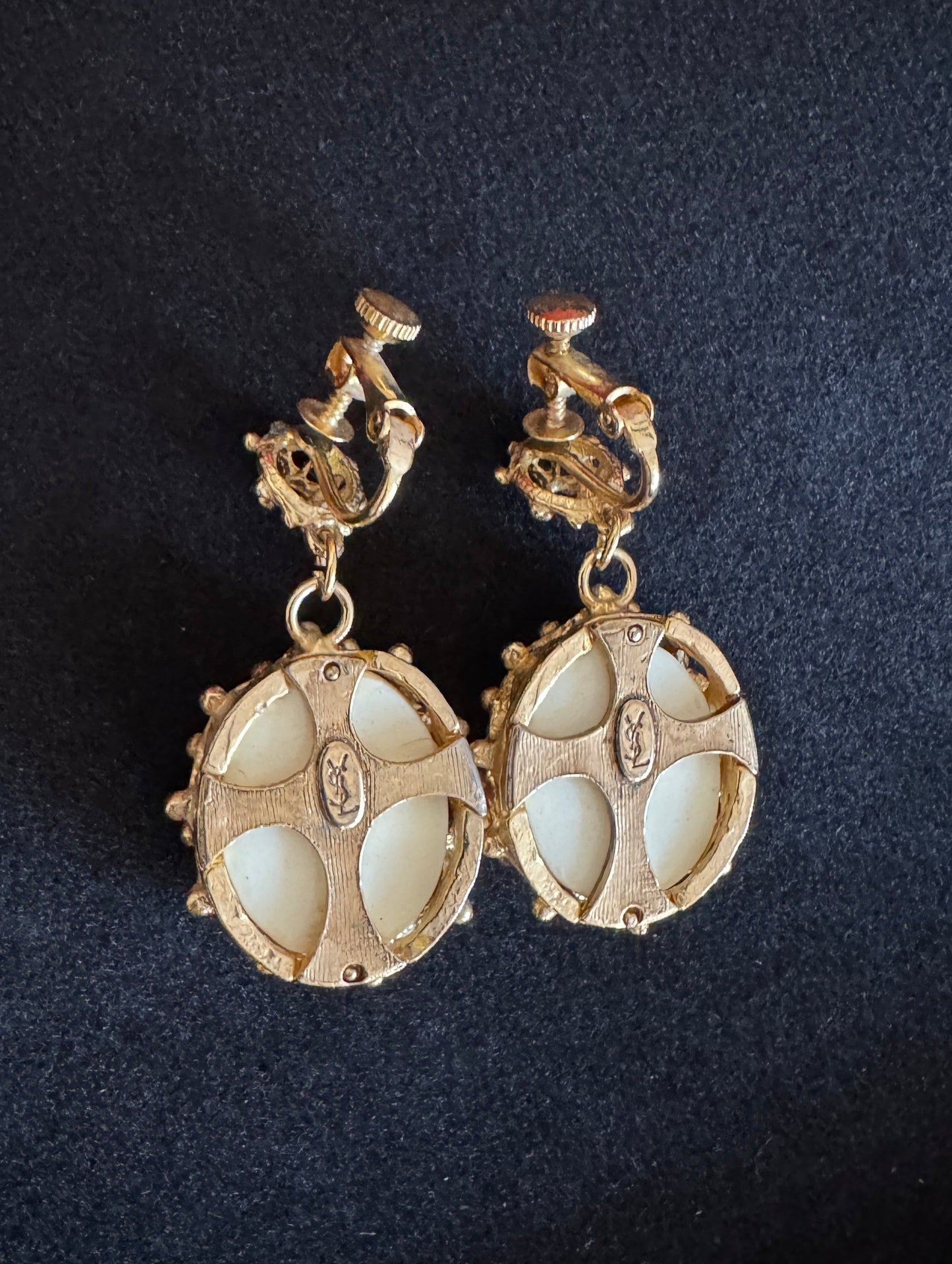 YSL Yves Saint Laurent Vintage Gold Pearl Clip-On Earrings