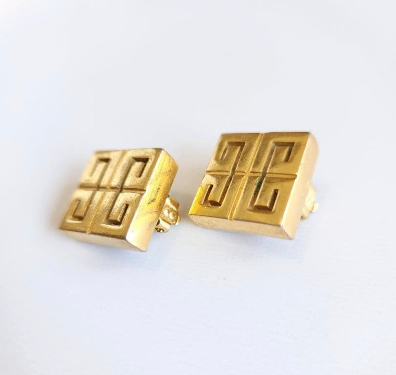 Vintage Givenchy Greek Key Square Clip Earrings