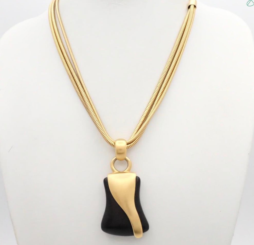 Vintage Givenchy Black Gold Geometric Pendant Necklace | givenchy-necklaces