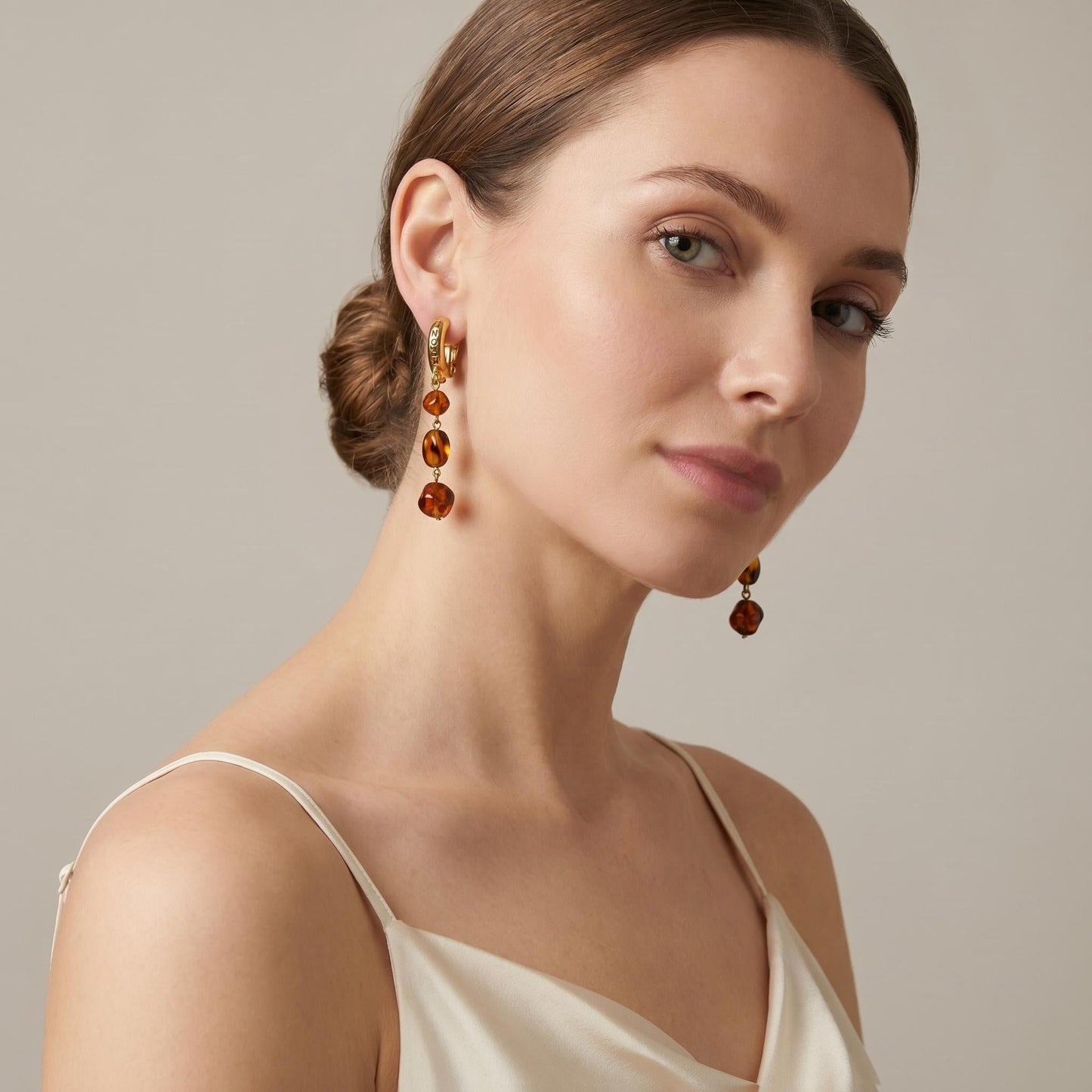Vintage Givenchy Amber Glass Bead Long Drop Clip Earrings