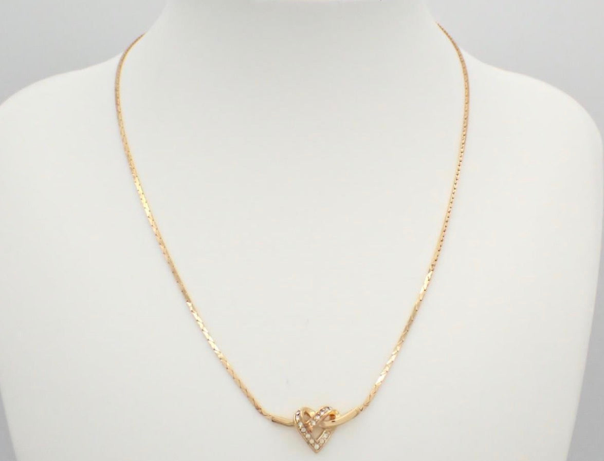 Vintage Christian Dior Interlocking Heart Rhinestone Necklace  dior-necklaces