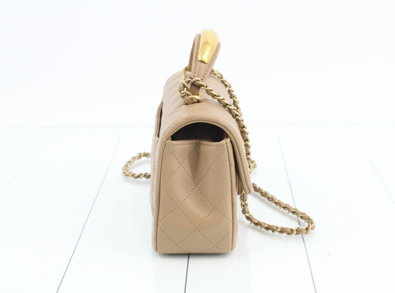 Chanel Mini Flap Bag with Top Handle — Beige / Gold Hardware