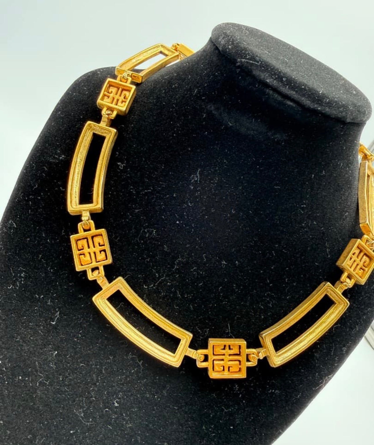 Vintage Givenchy Greek Key Square Link Chain Necklace