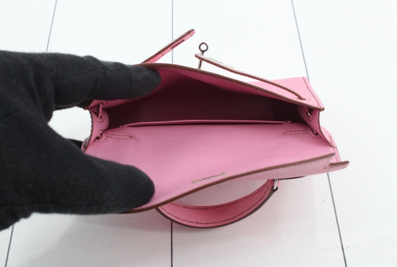 Hermès Kelly Mini II — Rose / Silver Hardware (Full Set)a