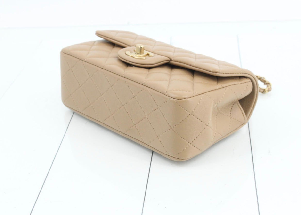 Chanel Mini Flap Bag with Top Handle — Beige / Gold Hardware