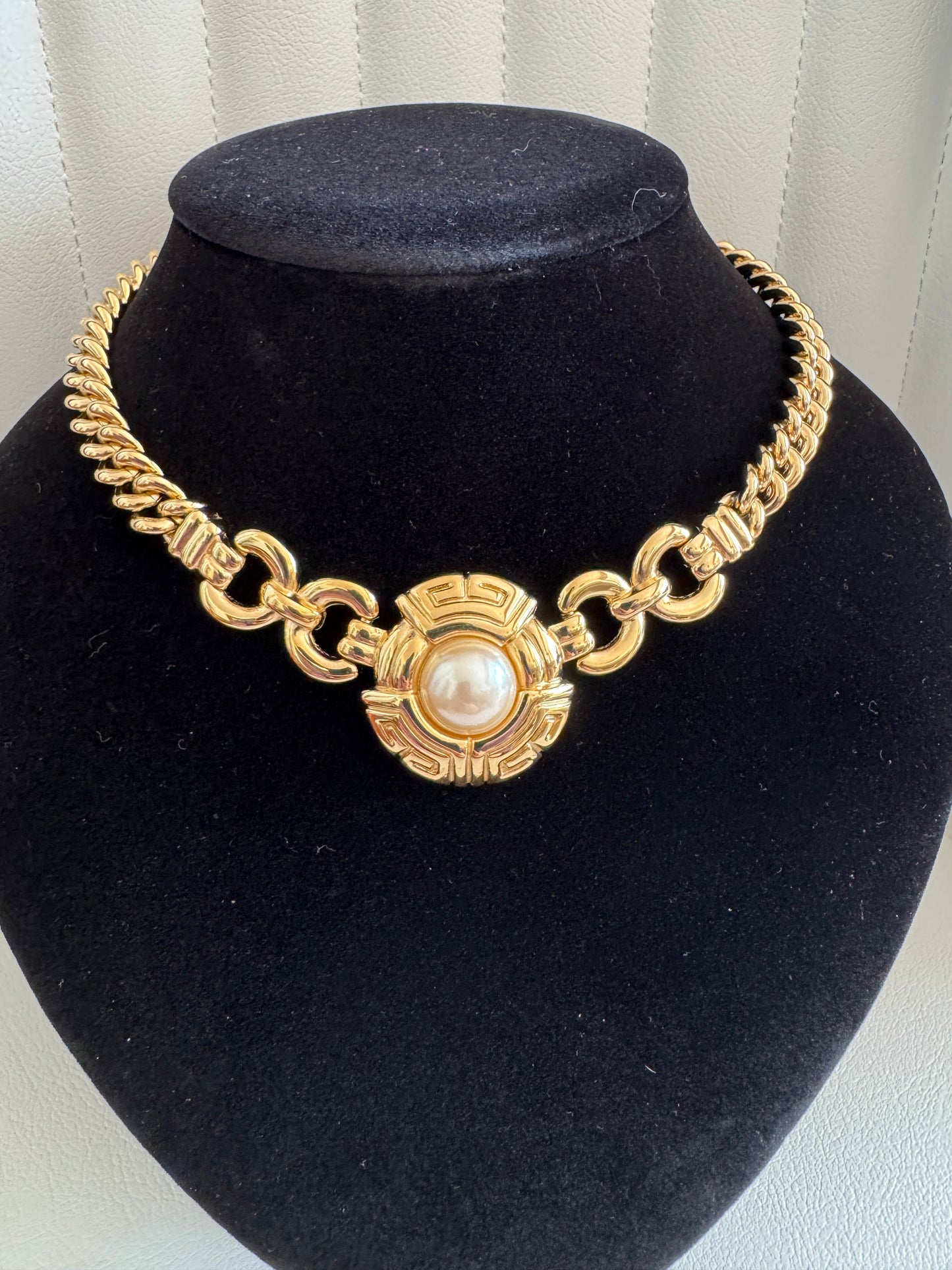 Givenchy Vintage Gold Pearl Choker Necklace