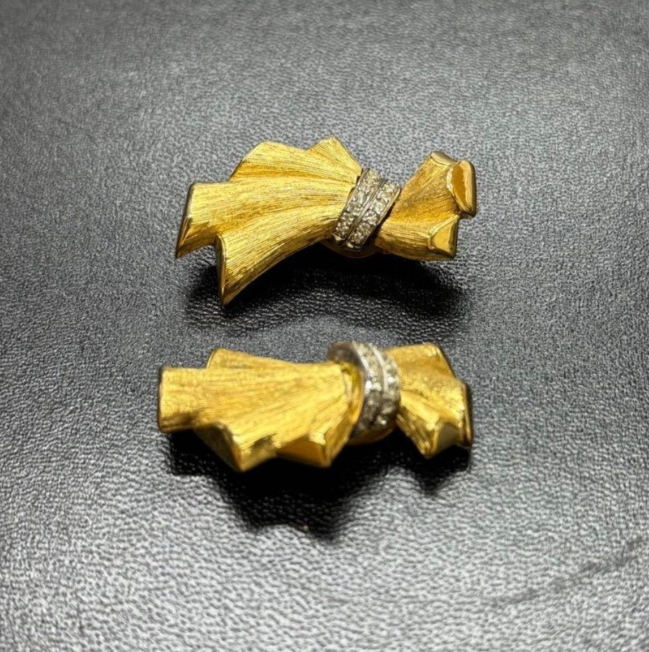 Vintage Givenchy Gold Bow Crystal Clip Earrings