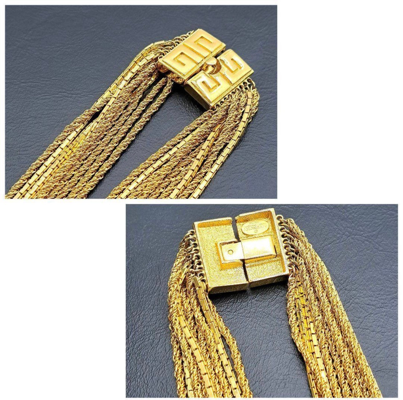 Vintage Givenchy Multi-Chain Gold Necklace with Greek Key Clasp
