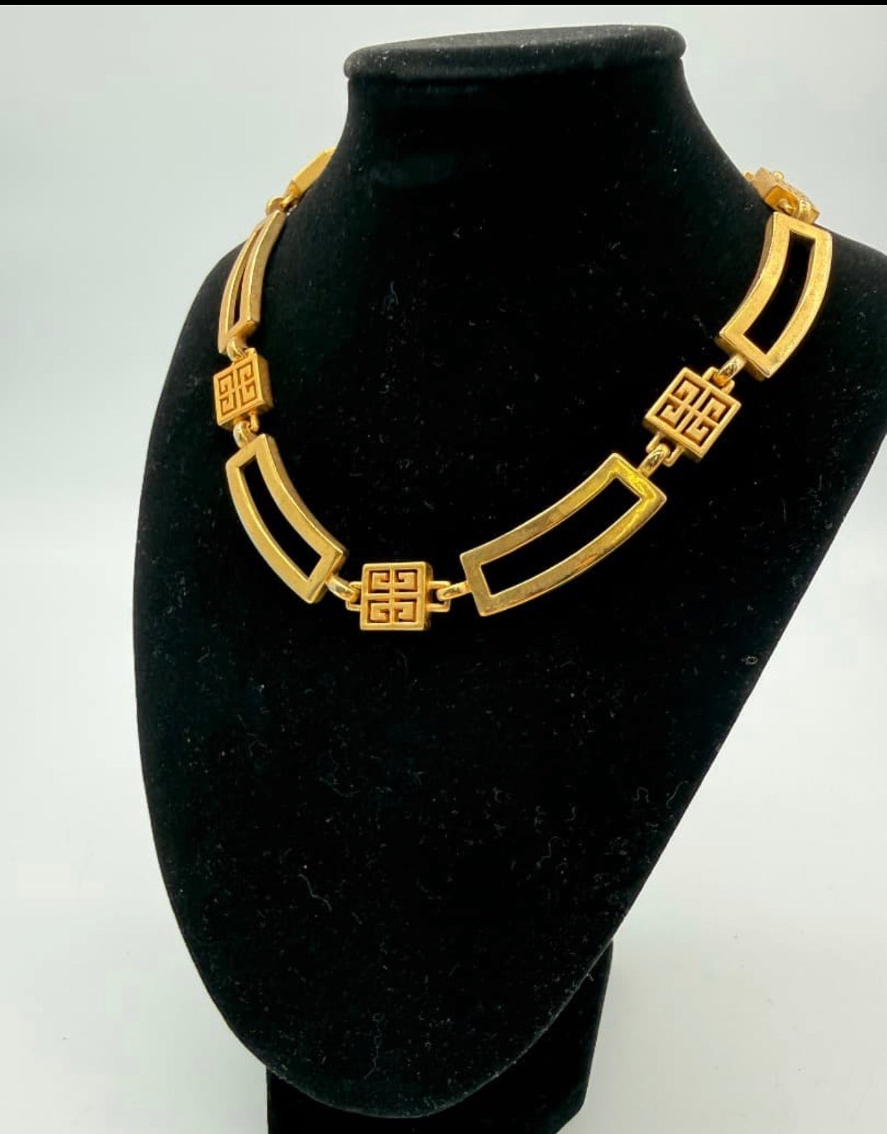 Vintage Givenchy Greek Key Square Link Chain Necklace