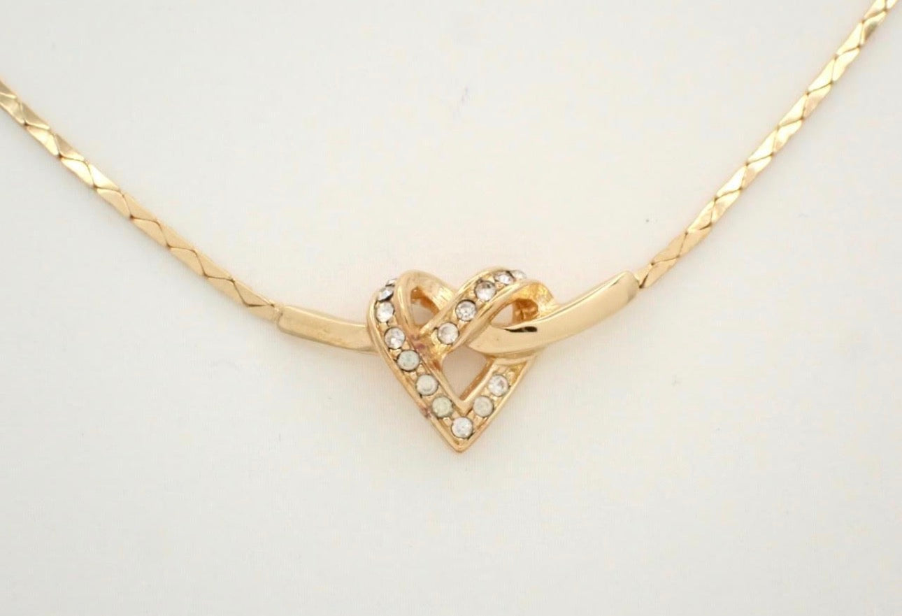 Vintage Christian Dior Interlocking Heart Rhinestone Necklace  dior-necklaces